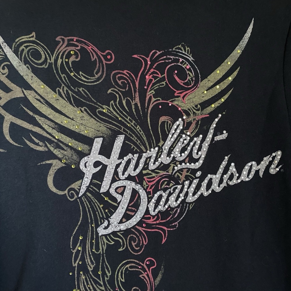Harley Davidson Sweatshirt Women M Black Full Zip Double Side Graphic Rhinestone - Picture 9 of 10